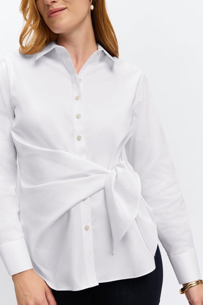 Sabine Stretch Matte Sateen Tie Long Sleeve Shirt