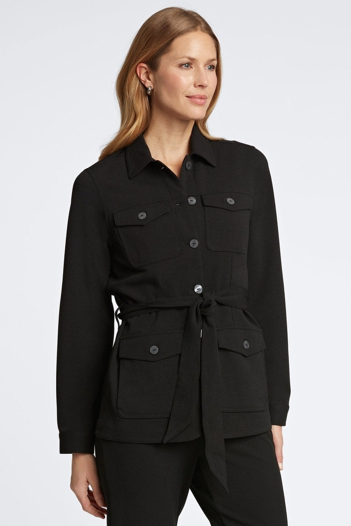 Stella Knit Crepe Long Sleeve Belted Jacket