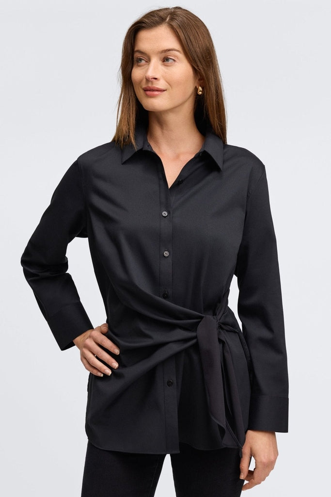 Sabine Stretch Matte Sateen Tie Long Sleeve Shirt