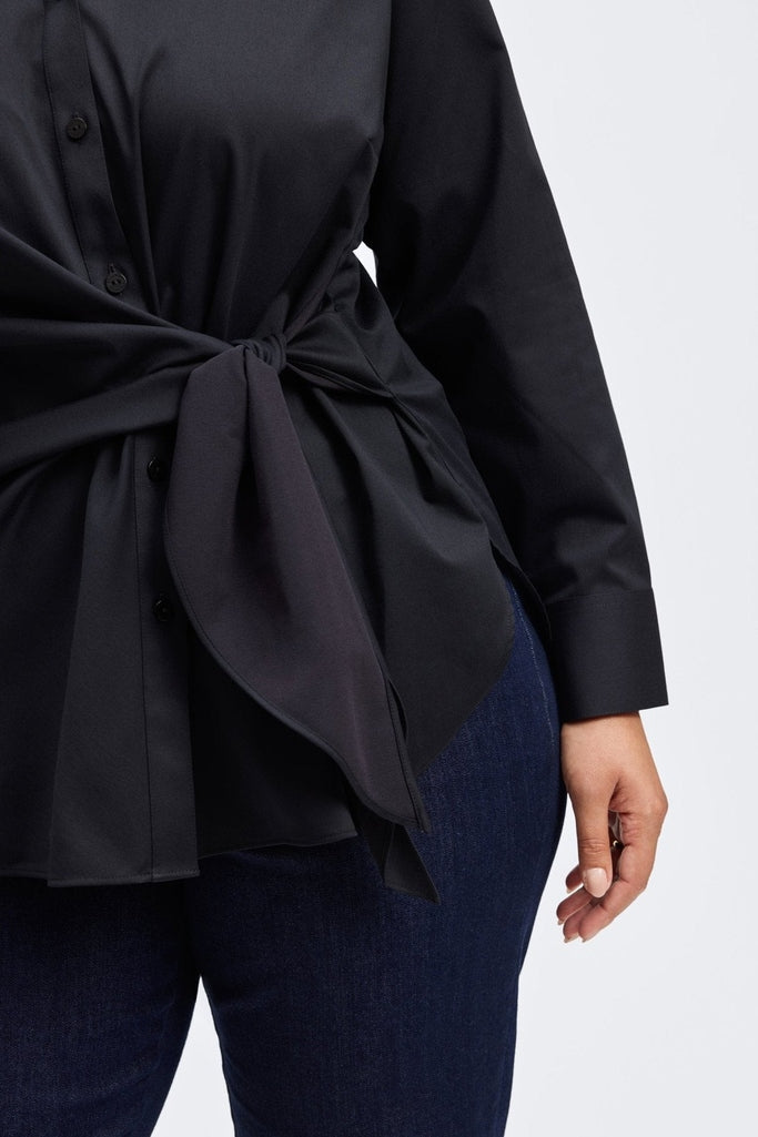 Sabine Plus Stretch Matte Sateen Tie Long Sleeve Shirt