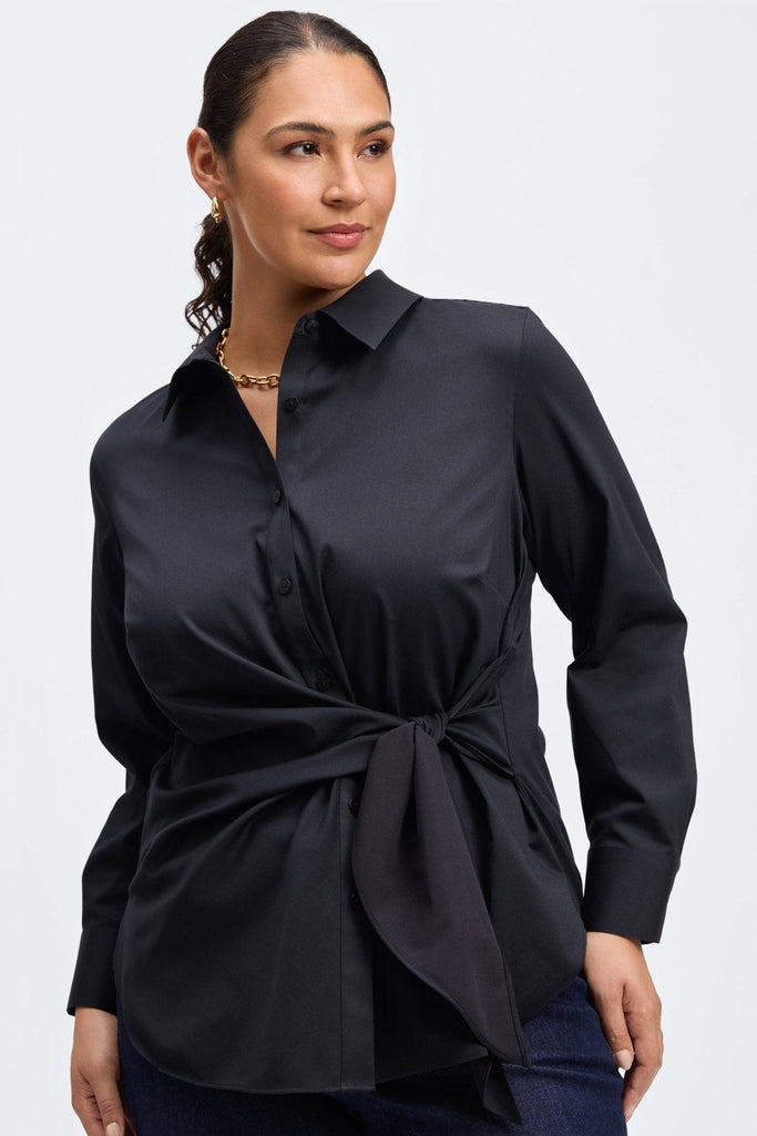 Sabine Plus Stretch Matte Sateen Tie Long Sleeve Shirt