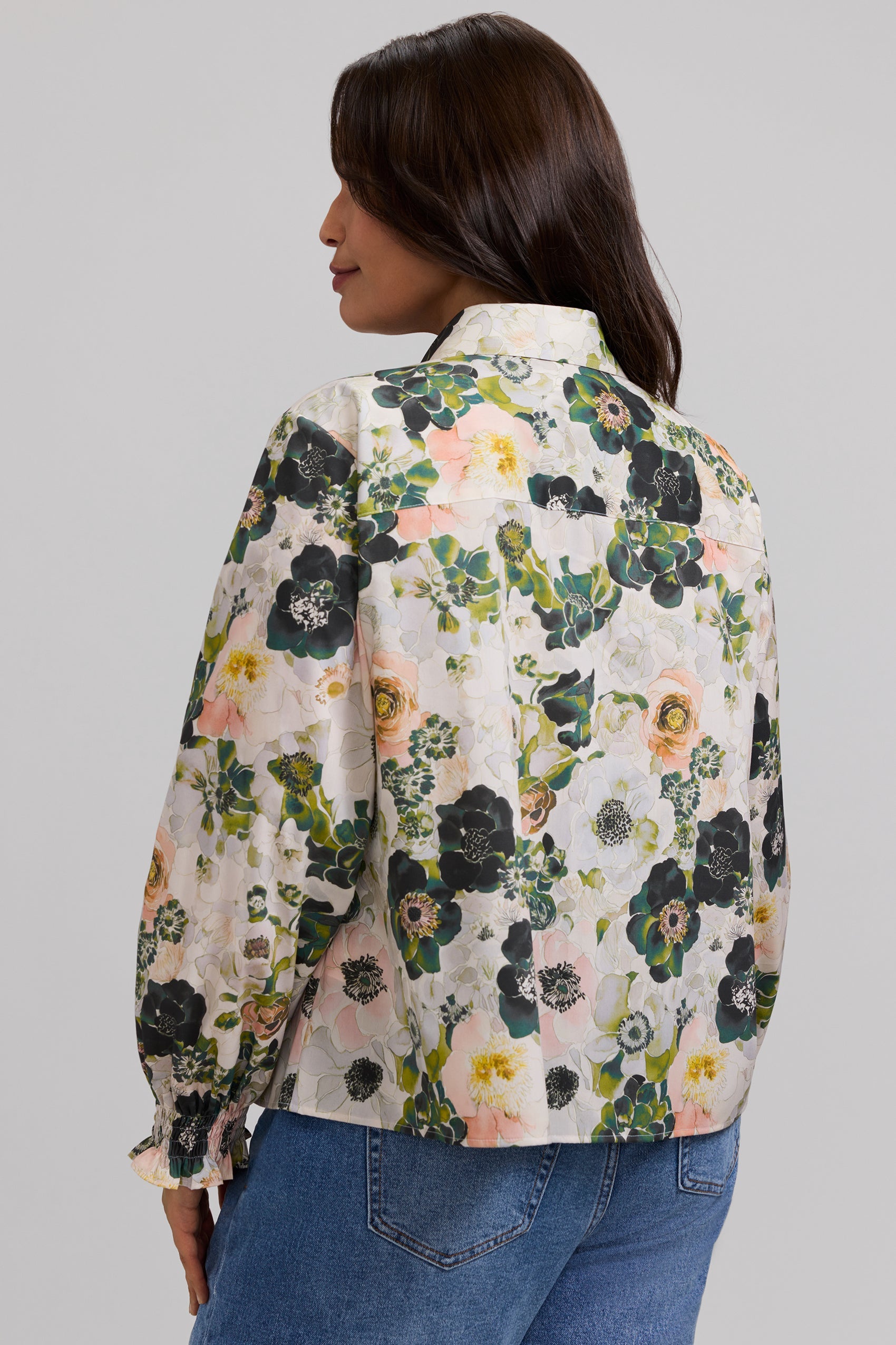 Vivienne Plus Painted Bouquet Long Sleeve Short Shirt