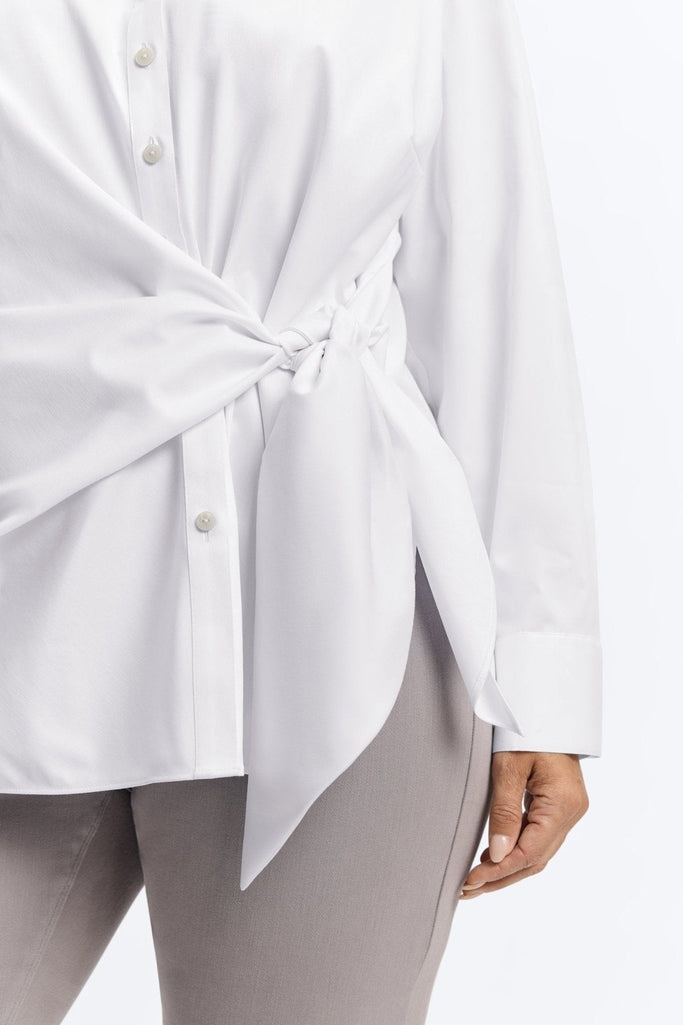 Sabine Plus Stretch Matte Sateen Tie Long Sleeve Shirt