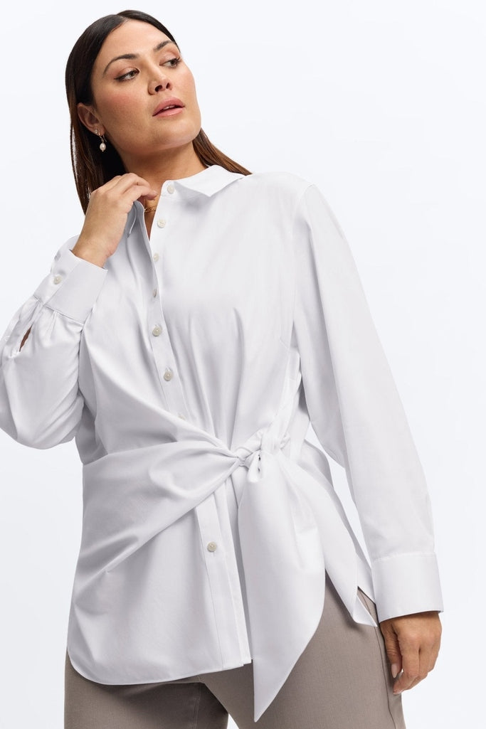 Sabine Plus Stretch Matte Sateen Tie Long Sleeve Shirt