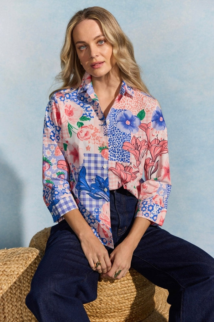 June Plus Springtime Collage 3/4 Sleeve Shirt